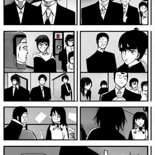 Image similar to a manga page of The Office in the style of Spy x Family