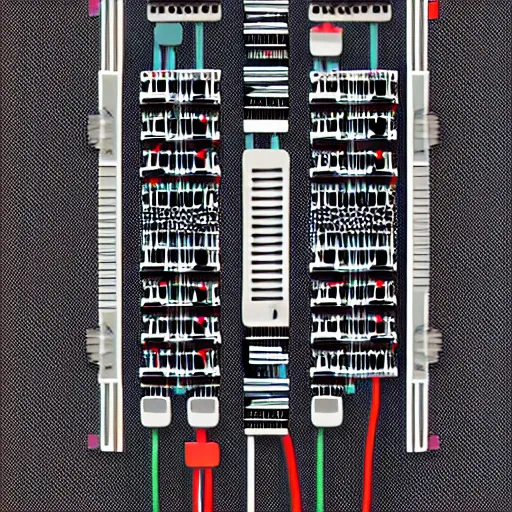 Image similar to illustration of a person made of patch cables using a modular synthesizer