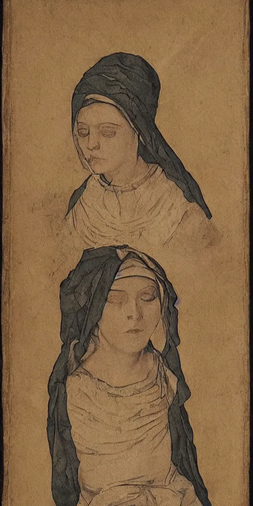 Image similar to women with cloth over her head, artistic, highly detailed, washed out