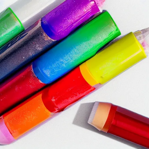 Image similar to studio photograph of crayola markers leaking all over a white studio background, studio lighting, high quality, enhanced, product image, hd, 8k