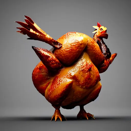 Image similar to roasted chicken pokemon:: by beeple and James Gilleard and Justin Gerard :: ornate, dynamic, particulate, intricate, elegant, highly detailed, centered, artstation, smooth, sharp focus, photoreal octane render, 3d