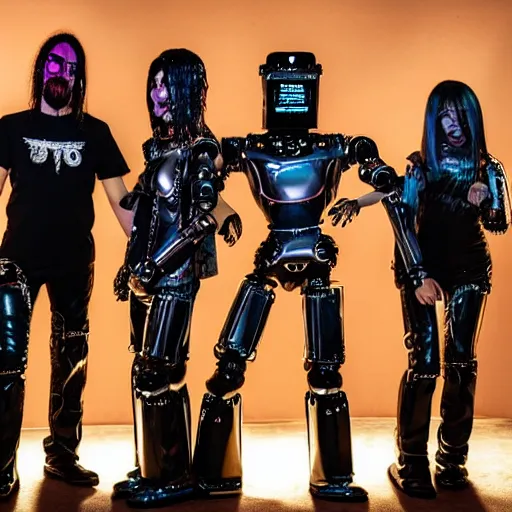 Prompt: humanoid robot metal band