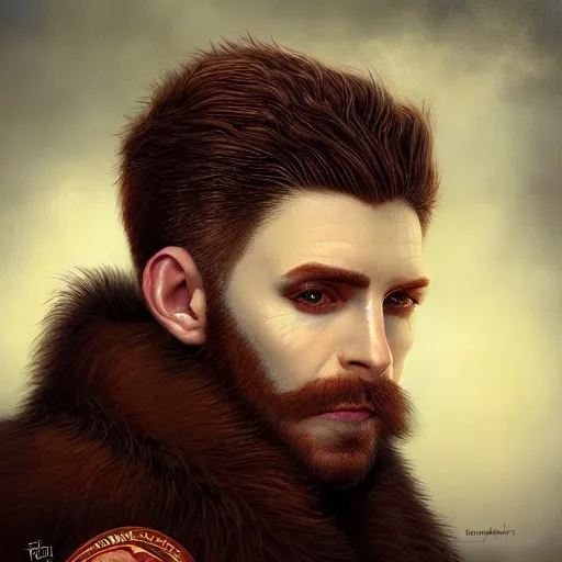 Prompt: fantastic close up portrait of a ginger pale vampire police officer with short hair and a patchy beard, highly detailed, face in focus, sharp focus, art by tom bagshaw and manuel sanjulian