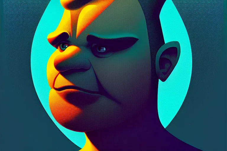 Image similar to ( ( dither ) ), editorial pixel art portrait of an angled 2 d shrek, modern art deco, ( ( mads berg ) ), christopher balaskas, victo ngai, rich grainy texture, detailed, dynamic composition, wide angle, matte print, art nouveau, unreal engine