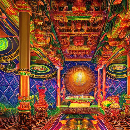 Image similar to Photorealistic inside a temple made of snakes. Hyperdetailed photorealism, 108 megapixels, amazing depth, glowing rich colors, powerful imagery, psychedelic Overtones