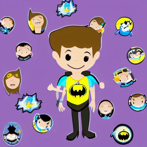 Prompt: batman as a very young boy smiling on the cartoon wild - kratts, sticker - art, svg vector, adobe - illustrator