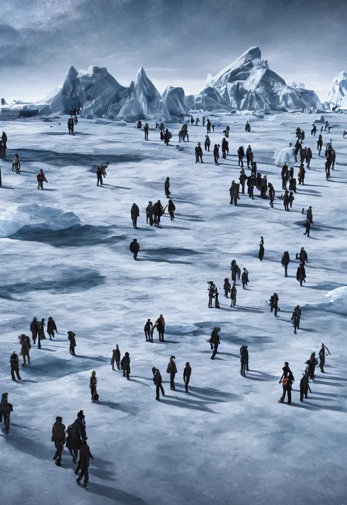 Image similar to Multiple connecting tunnels in antartica bellow thin ice, multiple people moving around the tunnels, facinating and imposing, fantasy digital art, octane render, beautiful composition, trending on artstation, award-winning photograph, masterpiece