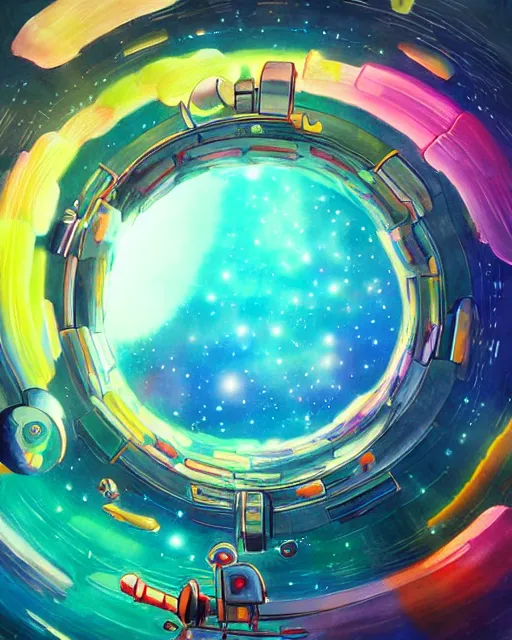 Prompt: multiverse painting, colorful, scifi, experimental, spheres. portals, rays of light, highly detailed, cheerful, by studio ghibli, kun vic, masterpiece, award winning