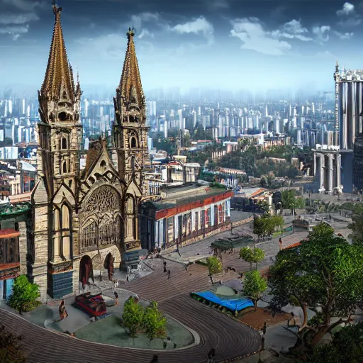 Prompt: fictional city in south america with gothic architecture, very details, photorealistic, hype realistic, cinematic