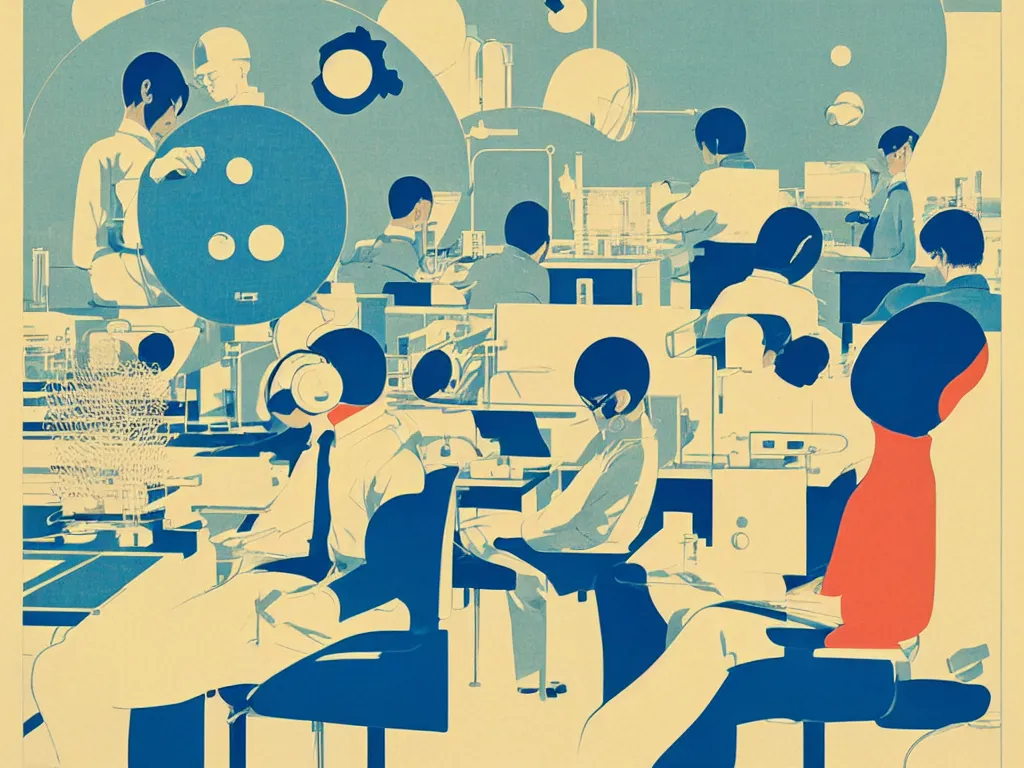 Image similar to ( ( logo for a research lab that studies distraction ) ), tatsuro kiuchi, victo ngai, kilian eng, hiroshi nagai, minimalist, vector art, 1 9 6 0 s psychology book cover, [ [ award winning ] ]