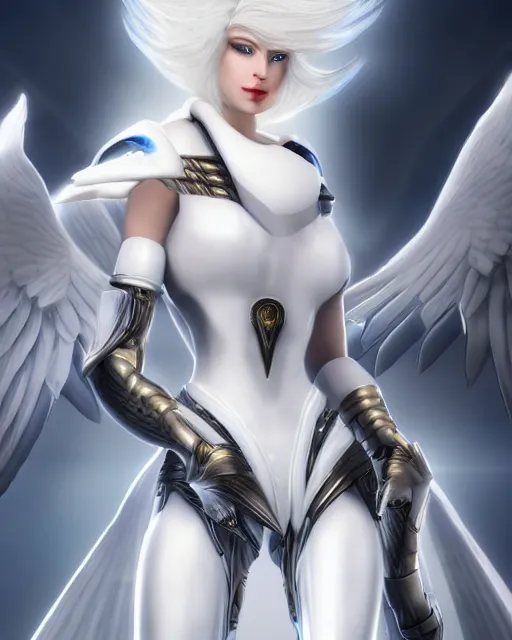 Prompt: perfect white haired attractive egyptian goddess with huge white dove wings, warframe armor, beautiful, symmetric, dreamy, charlize, pretty face, blue eyes, detailed, scifi platform, laboratory, experiment, 4 k, ultra realistic, epic lighting, android body, illuminated, cinematic, masterpiece, art by akihito tsukushi, voidstar