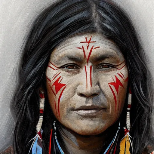 Prompt: painting, native american portrait on tshirt, artstation, detailed