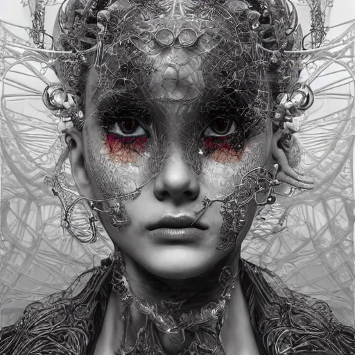 Image similar to the portrait of an absurdly beautiful, graceful, elegant, sophisticated, fashionable cyberpunk gravure idol, an ultrafine hyperdetailed illustration by kim jung gi, irakli nadar, takato yamamoto, intricate linework, bright colors, porcelain skin, unreal engine 5 highly rendered, fashion photography, fractal background, global illumination, radiant light, detailed and intricate environment