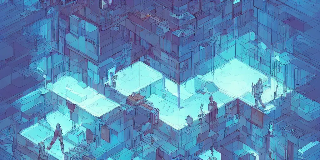 Prompt: concept art of an epic tesseract in style of dan mumford and laurie greasley by james gilleard, very detailed, clean lines, atmospheric, vivid, wide angle