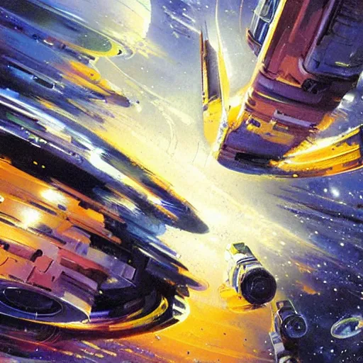 Image similar to minimalist space warp concept art oil painting by john berkey , minimal detailed, brush hard