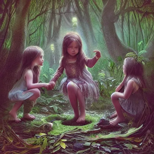 Prompt: “ childs in a magical forest making ritual, artwork, fantasy, face detailed ”