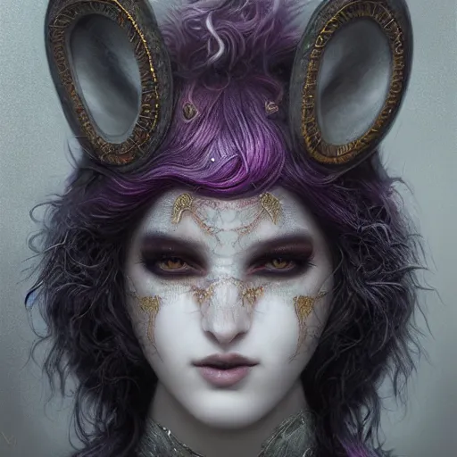 Prompt: tom bagshaw, soft painting fractal curiosities carnival, very beautiful fox female nightshade armor, symmetry accurate features, focus, very intricate ultrafine details, black white purple volumetric clouds, award winning masterpiece, octane render 8 k hd