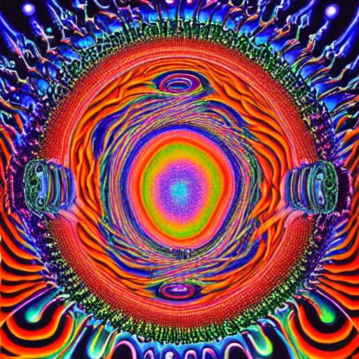 Prompt: man, one with the universe, psychedelic art, optical illusion, unreal, surreal