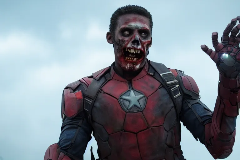 Image similar to film still of zombie zombie Sam Wilson Falcon in new avengers movie, 4k