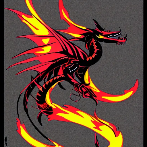 Prompt: Red dragon flame neon on a black color scheme with fire, in the graphic style of Patrick Gleason and Matt James, detailed art, trending on Artstation, sharp focus