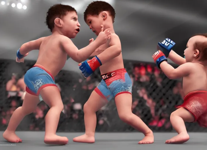 Image similar to babies fighting in the ufc, 4 k, photorealistic