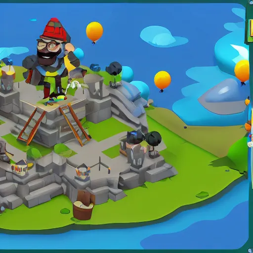 Prompt: bird view of walter white as a tower in bloons td 6