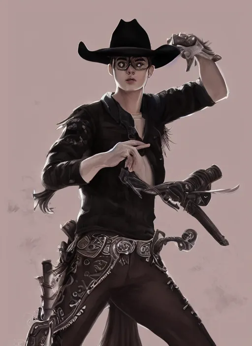 Prompt: a highly detailed illustration of cha eunwoo as a cowboy wearing black cowboy hat, dramatic wielding gun pose, perfect face, intricate, elegant, highly detailed, centered, digital painting, artstation, concept art, smooth, sharp focus, league of legends concept art, wlop