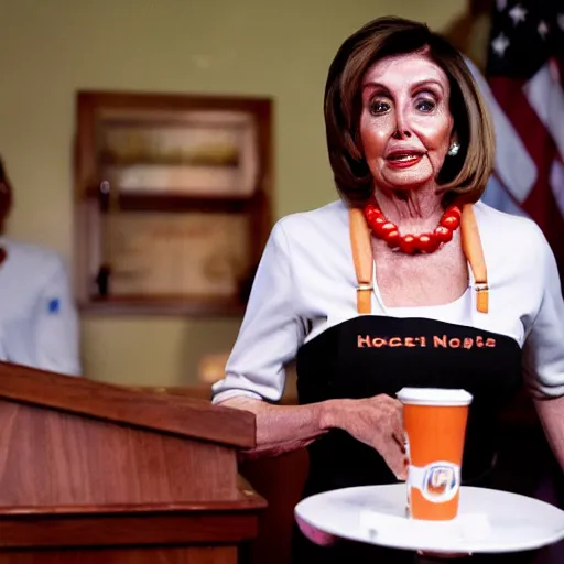 Image similar to nancy pelosi as a hooters waitress