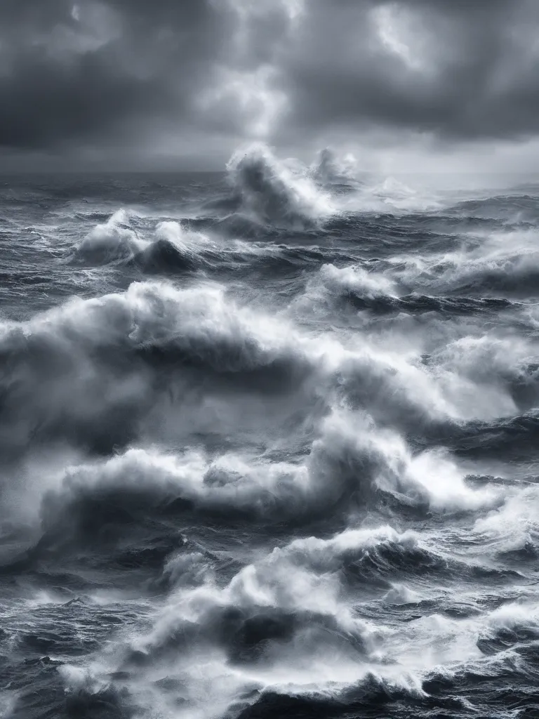 Image similar to detailed sea, layers, very detailed super storm, hyper realistic, impressive, very atmospheric, smoke boiling, cinematic, deep, very high complexity, stunning, masterpiece, weather photography, very detailed. 4 k