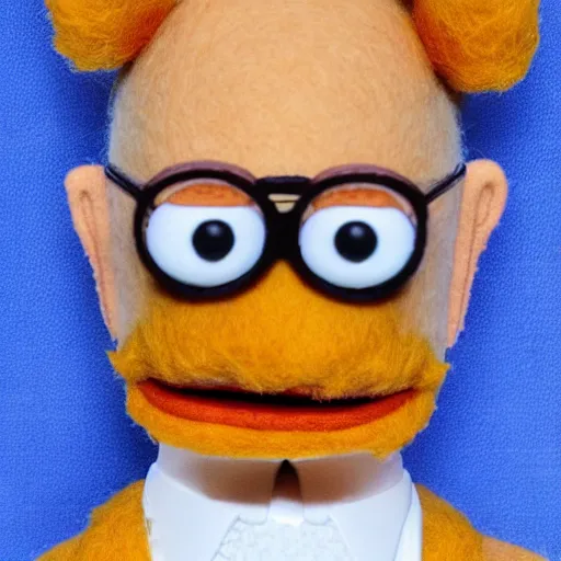 Image similar to heisenberg as a muppet. highly detailed felt. hyper real photo. 4 k.