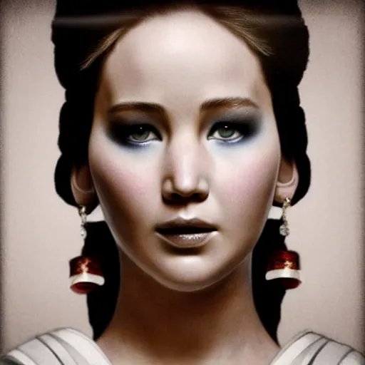 Prompt: “ old photo of jennifer lawrence as a geisha, hd, photorealistic ”