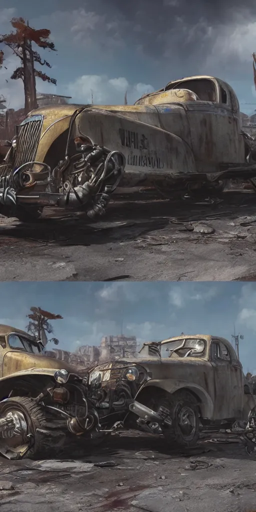 Image similar to fallout concept art car render ultra unreal engine 5