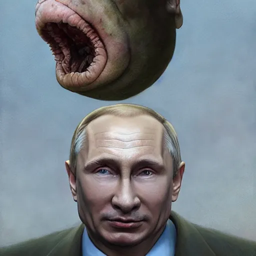 prompthunt: vladimir putin blobfish, blobfish putin hybrid, putin face,  vladimir putin anthropomorphic transformation, macabre, horror, by donato  giancola and greg rutkowski and wayne barlow and zdzisław beksinski,  realistic face, visible face, digital