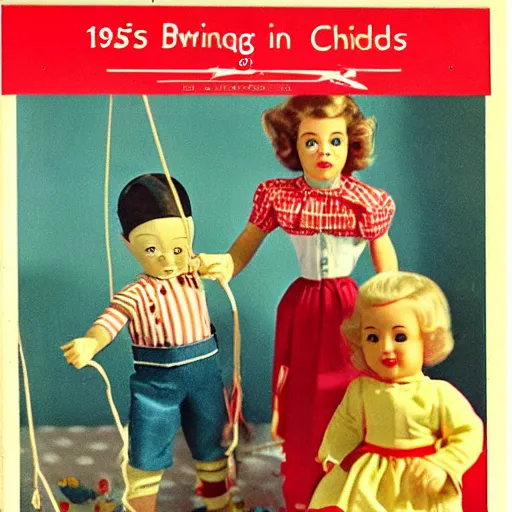 Image similar to 1 9 5 0 s, evil children toys on strings, coming to life, doll phobia, horror, jump scare, pov, polaroid,