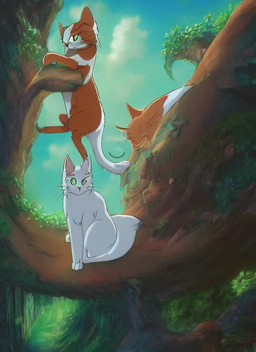 Image similar to official digital painting artwork of a cat character by don bluth, ross tran and studio ghibli.