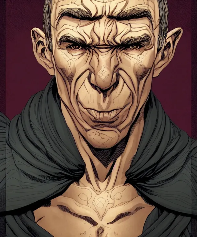 Image similar to a ( fantasy comic ) ( cover art ) portrait of a friar who looks like ( young pete postlethwaite ), digital illustration by jenny frison and sana takeda and kentaro miura, fine inking lines, vivid colors, dnd, highly detailed!, hd, 4 k, trending on artstation