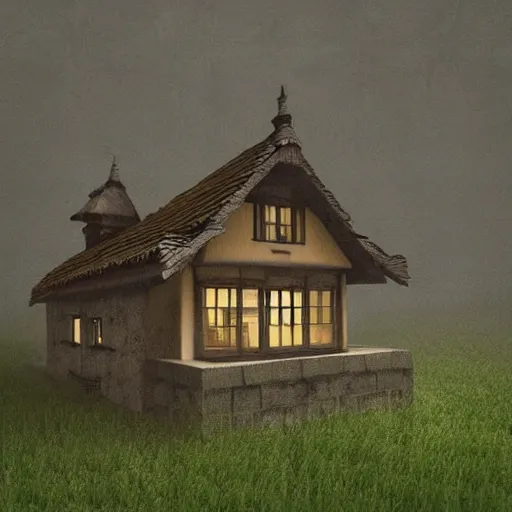 Prompt: darkness render fog highly detailed village house day forest