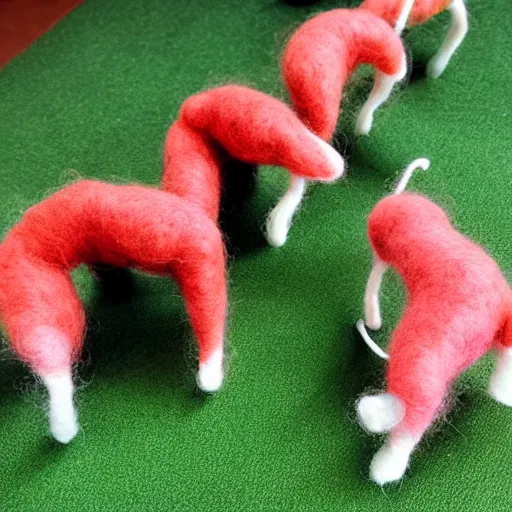 Prompt: photo of a needle - felted human centipede