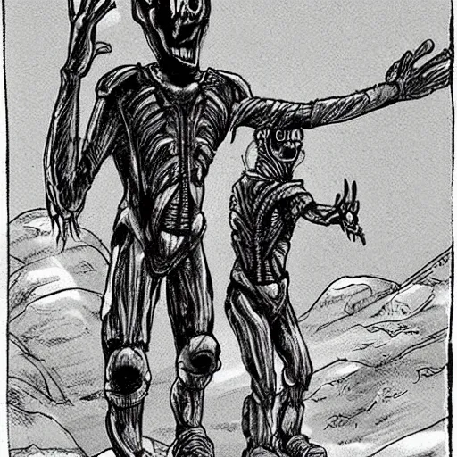 Prompt: aliens that walk with three legs in the cold wastes of pluto, highly detailed, realistic, scifi