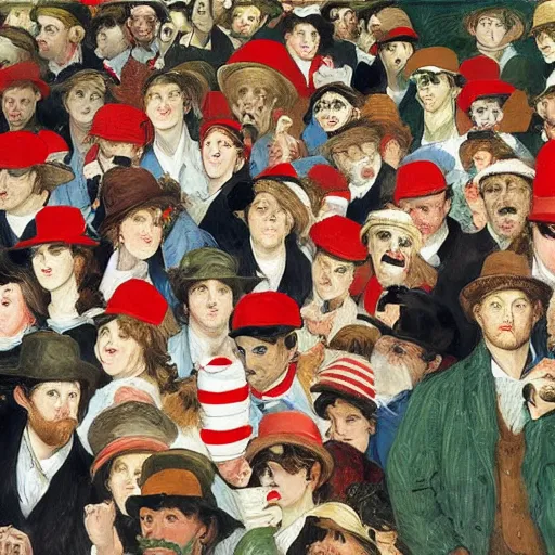 Prompt: Where's Waldo, in the style of Manet