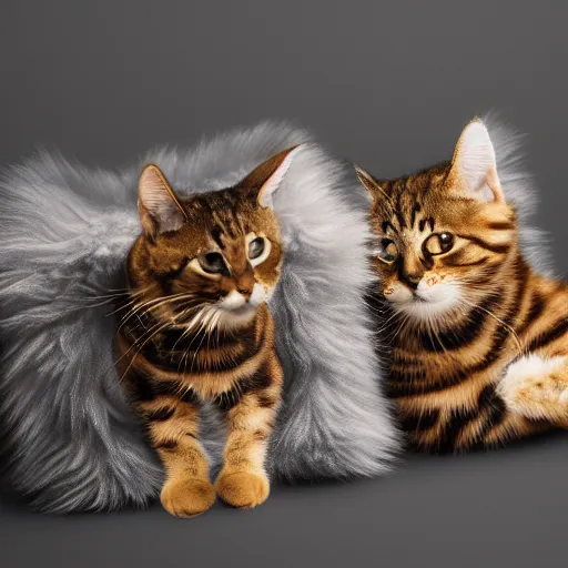 Image similar to a highly detailed photo of multiple furry cats, they are inside a big louis vuitton bag's, gray background, studio lighting, 4 k, 8 k