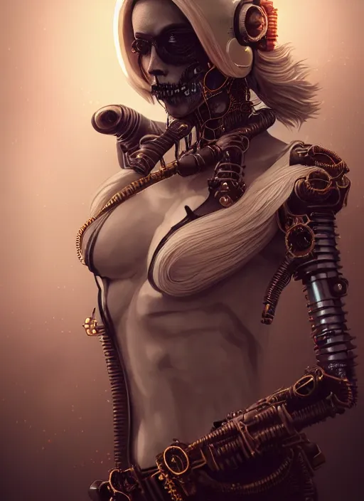 Image similar to soft lustrous ivory ebony biotech raver gutter punk gothic steampunk cyborg, golden ratio, details, scifi, fantasy, cyberpunk, intricate, decadent, highly detailed, digital painting, octane render, artstation, concept art, smooth, sharp focus, illustration, art by artgerm, loish, wlop