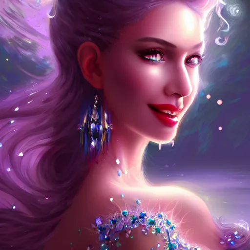 Image similar to happy girl with crystals fantasy _ dramatic _ intricate _ elegant _ highly _ detailed _ digital _ painting _ artstation _ concept _ art _ smooth _ sharp _ focus _ illustration