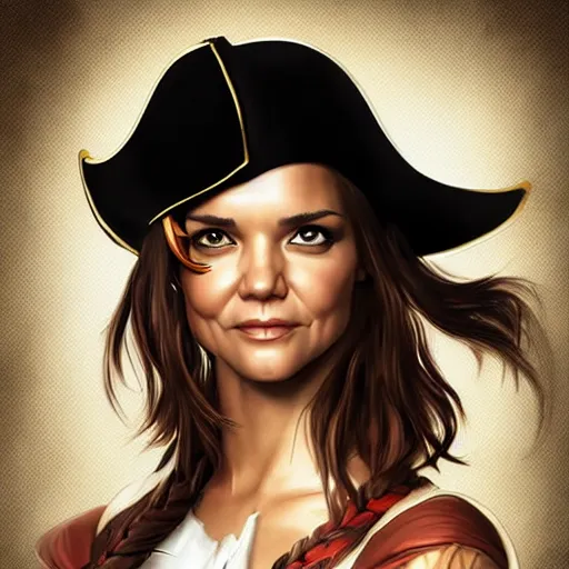 Image similar to katie holmes as a pirate, digital illustration, by artgerm,