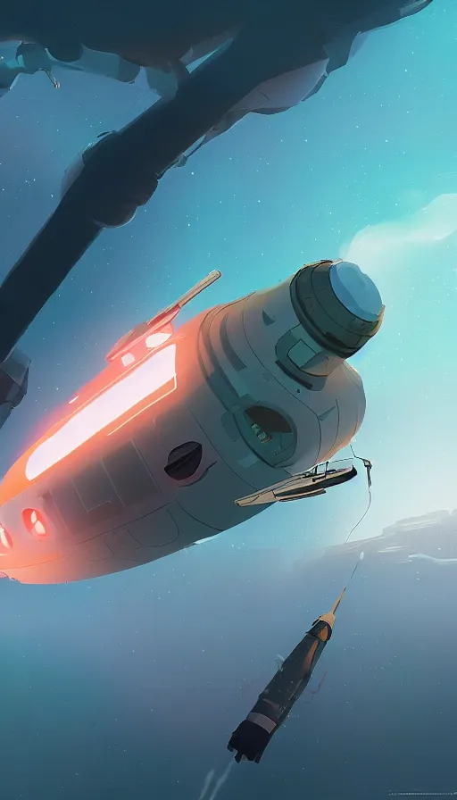 Prompt: submarine in space, sharp focus, james gilleard, cinematic, game art, extremely detailed digital painting