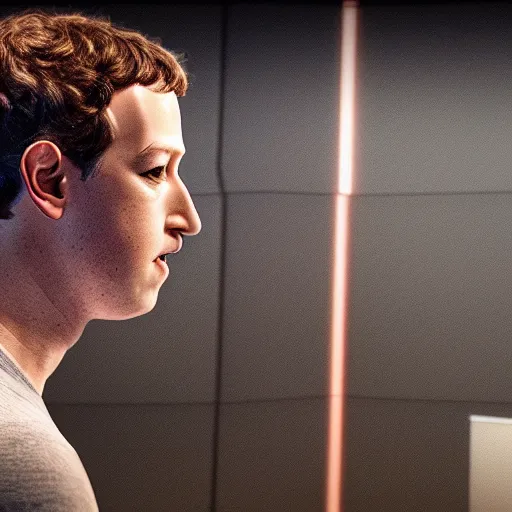 Image similar to Mark Zuckerberg revealing his very detailed and complex cybernetic enhancements, raytracing, very detailed, 4k, cinematic lighting,