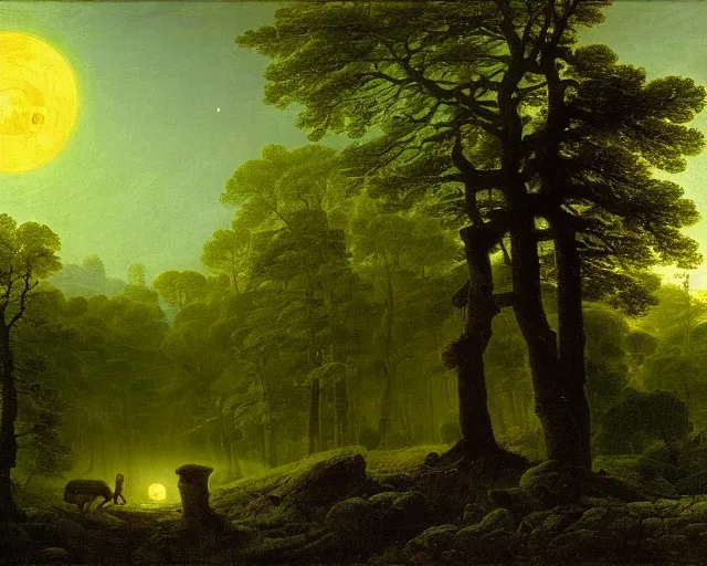 Prompt: forest landscape in the moonlight by georg eduard otto, caspar david friedrich, sebastian pether, giovanni grubacs, detailed