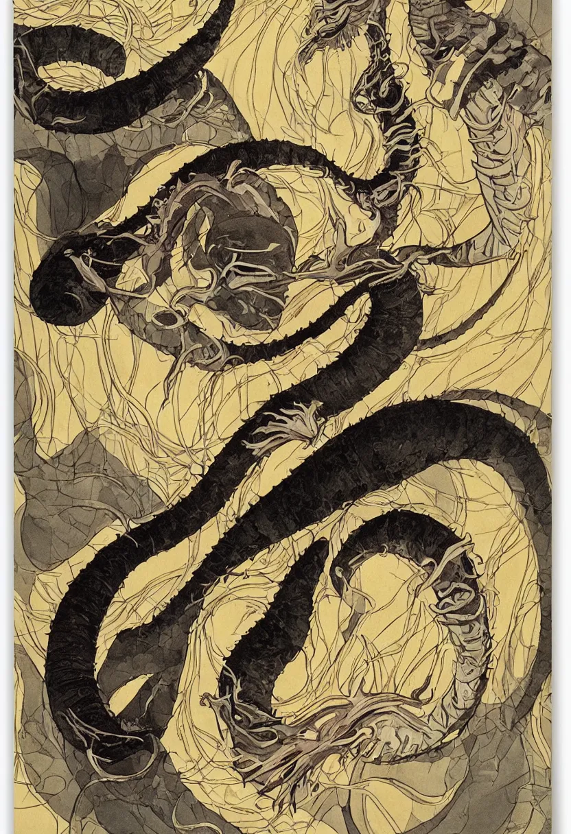 Image similar to art nouveau poster showing mouth of giant sandworm