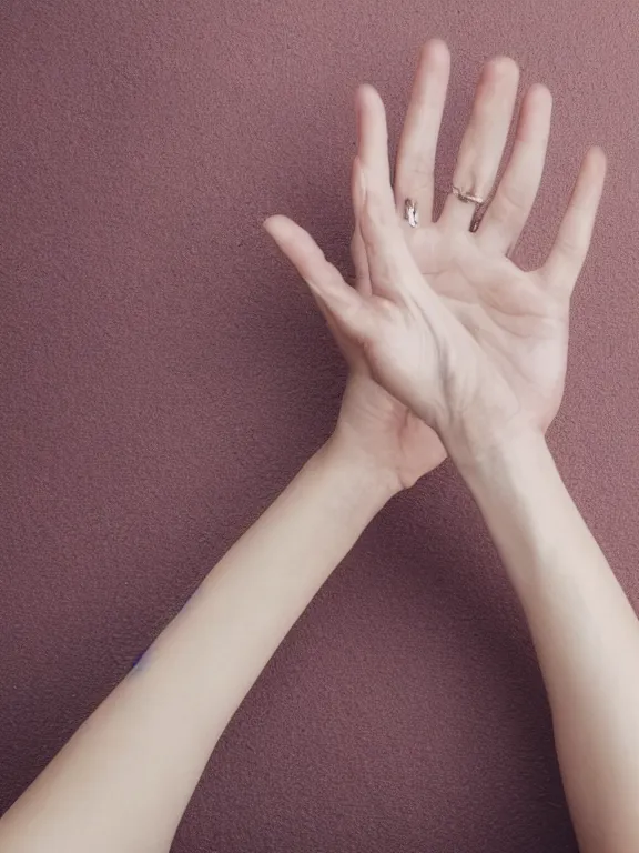 Prompt: photo of one!! detailed woman's hand palm up, instagram photo, studio photo