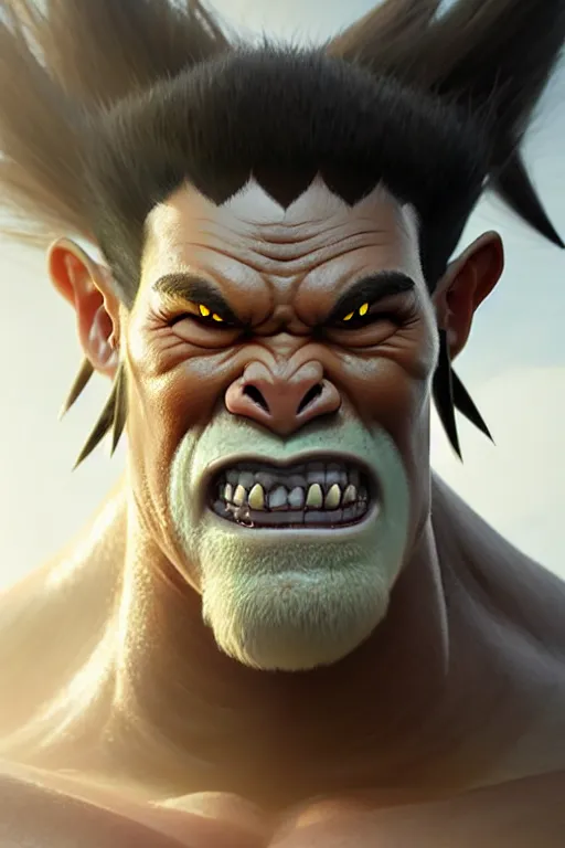 Image similar to orc barbarian male, finely detailed perfect face, exquisite details, earth magic, mid view, design on a white background, by studio muti, greg rutkowski makoto shinkai takashi takeuchi studio ghibli